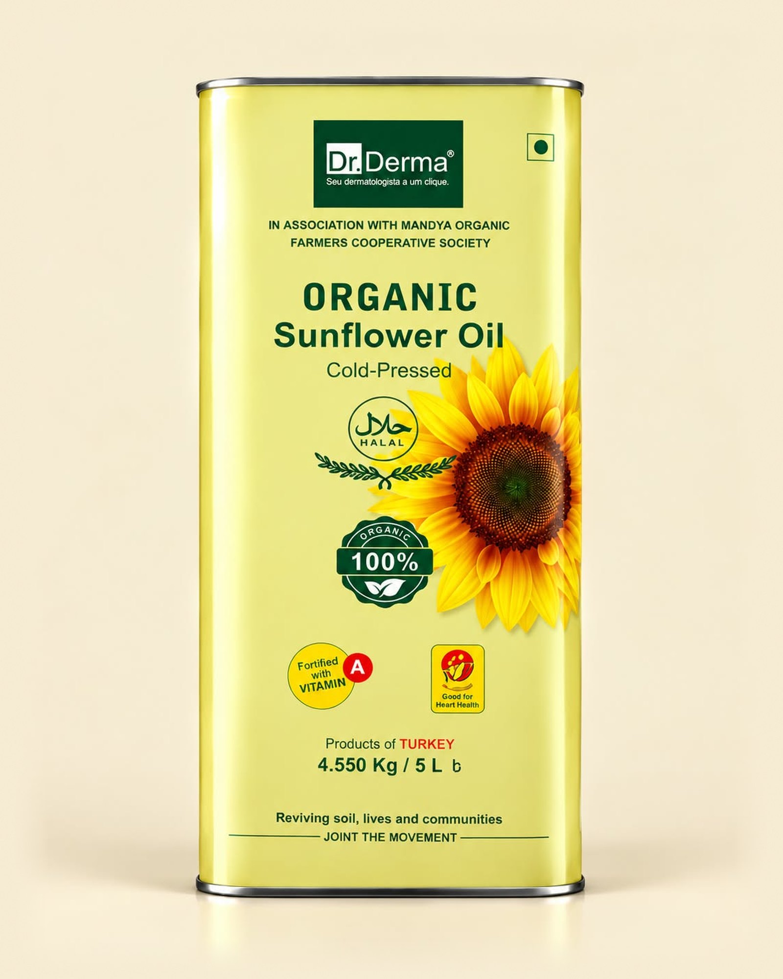 Dr. Derma Organic Sunflower Oil 5 Litre Tin
